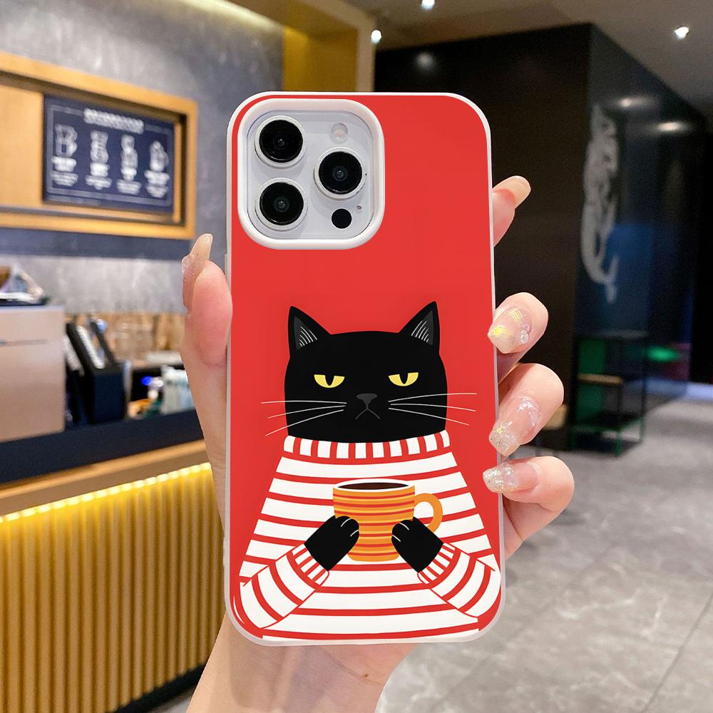 Cute Coffee Cat Jelly Double layer White Mobile Phone Case for iPhone 17 16 15 14 13 12 11 Air Pro Max Plus Protective