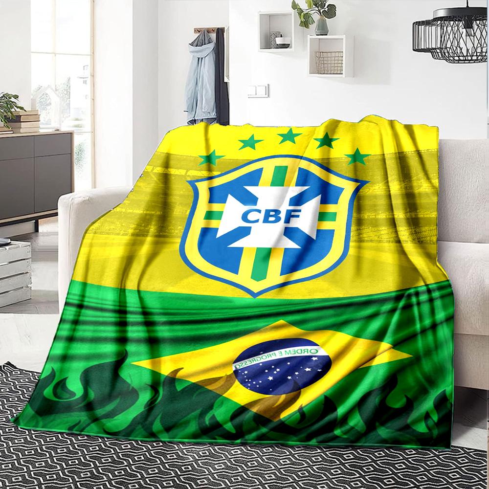 Brasil CBF Print Flannel Blanket High Quality Warm Comfortable Cover for All Seasons Perfect for Gifts Home Decor