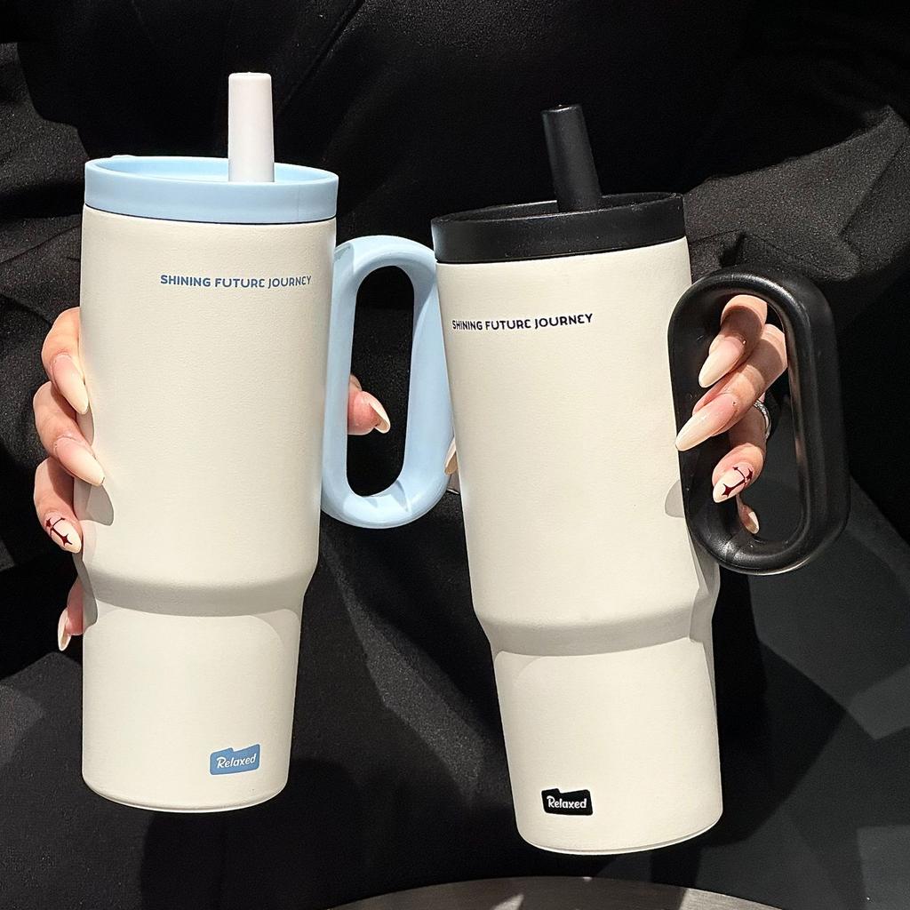 720ML Stainless Steel Thermos Cup with Straw & Handle Ice Coffee Drink Vacuum Insulated Cup Car Travel Outdoor Water Bottle