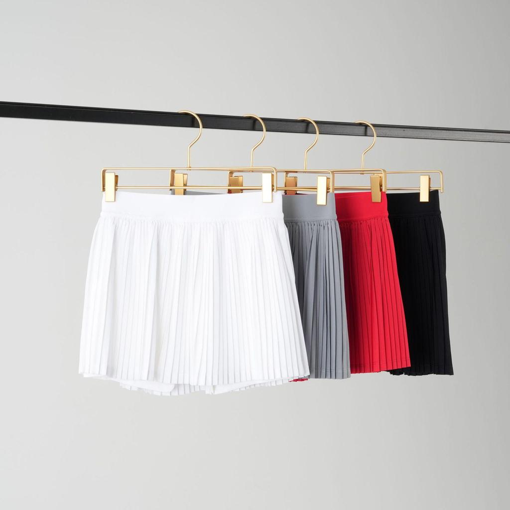 In-Stock High Waist Pleated Athletic Skort with Anti-Exposure and Quick-Drying Features, Side Pockets, and Midi Length