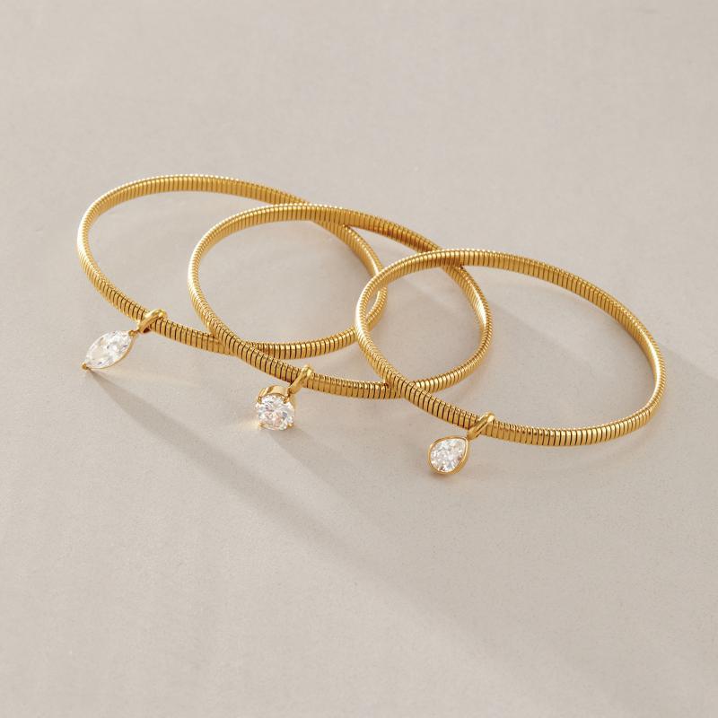 Stackable Punk Geometric Zircon Pendant Bracelet for Women Gold PVD Plated Stainless Steel for Layered Jewelry Look