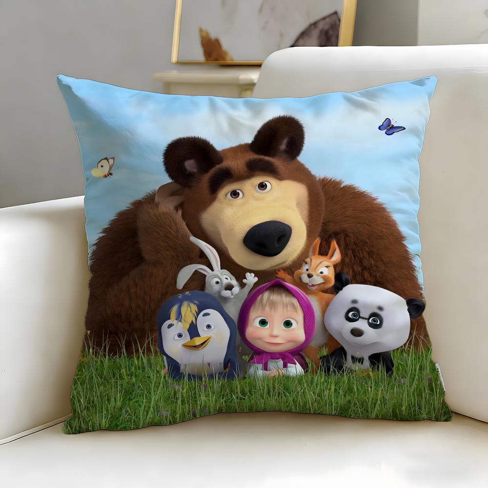 Klassische Zeichentrickfigur Mascha und der Bär Kissenbezug Weich Leicht zu waschen Kissenhülle Vielseitig für Sofa Bett Reise und Büro