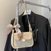 Fashion Minimalist Flap Crossbody Bag Faux Leather Handbag with Detachable Scarf Charm for Women Daily Work Shoulder Purse