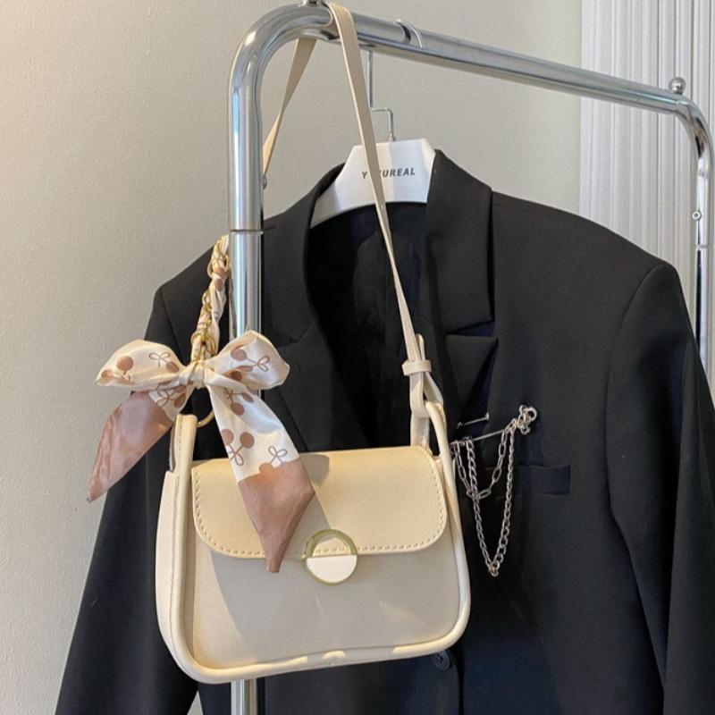 Fashion Minimalist Flap Crossbody Bag Faux Leather Handbag with Detachable Scarf Charm for Women Daily Work Shoulder Purse
