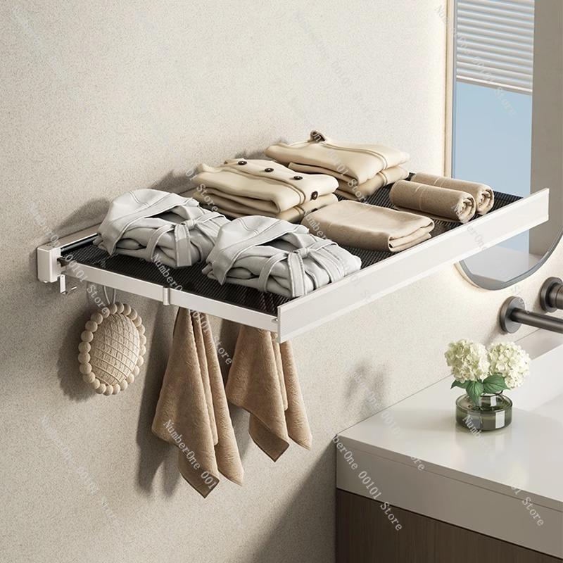 Bathroom Folding Retractable Storage Rack, No-drill Towel and Bath Towel Storage, Invisible Hanging Rack for Convenience