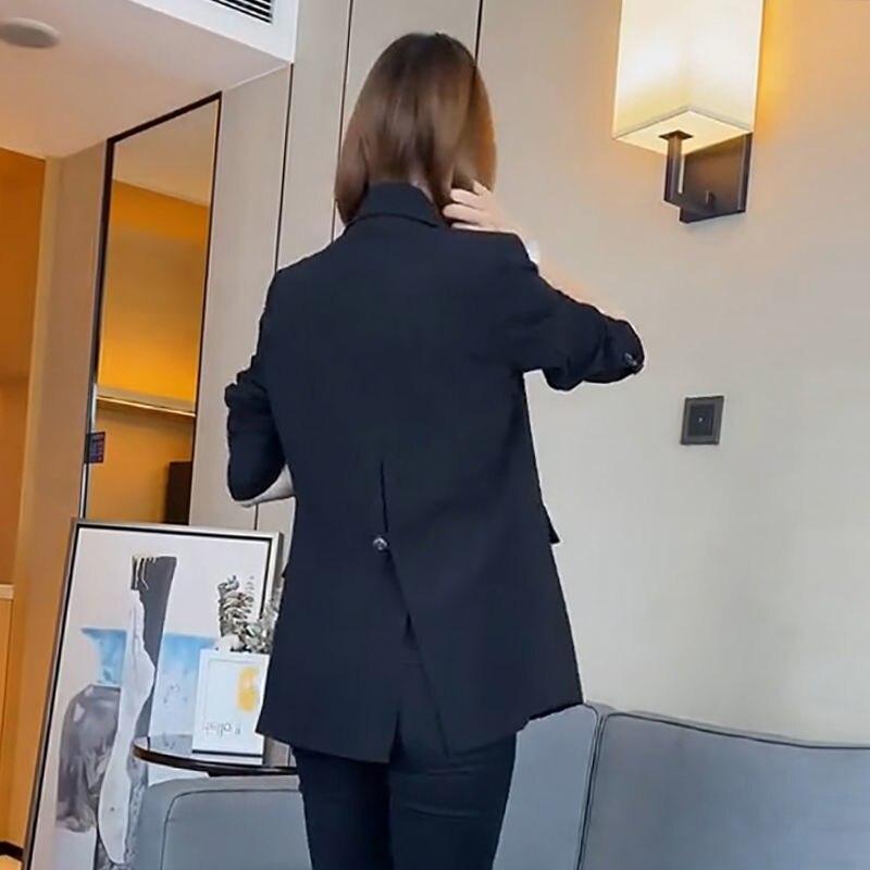Spring Korean Loose Women Coat Black Fashion Blazers Notched Office Lady Long Sleeve Formal Jackets