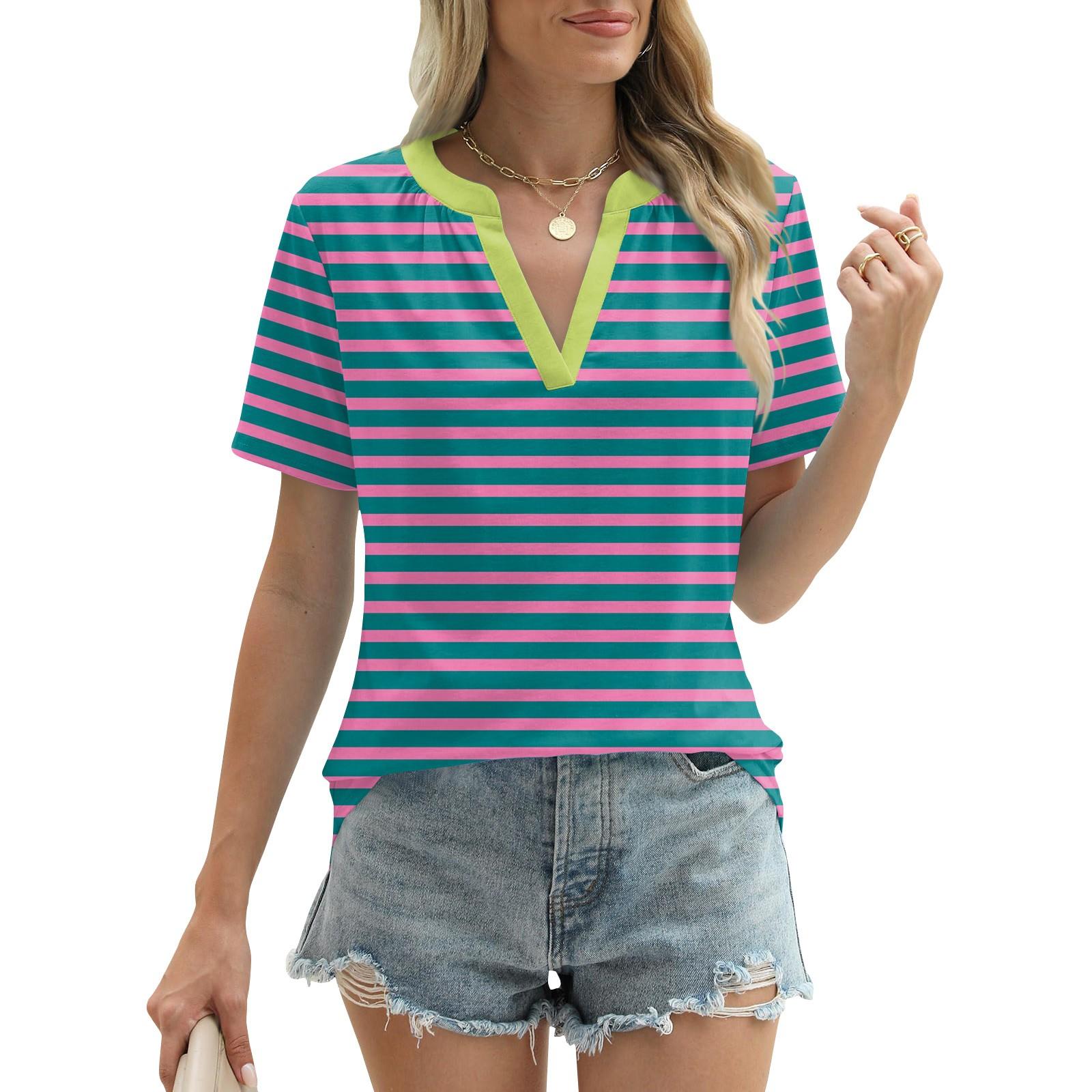 Женские летние топы с короткими рукавами и V-образным вырезом — фото 6