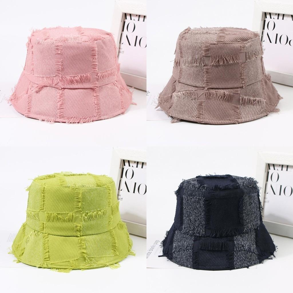 Chic Vintage Grid Edge Fisherman Hat Women Summer Wide Brim Sun Protection Cap