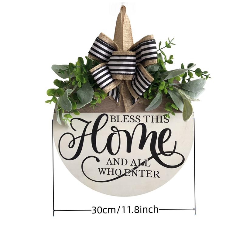 Welcome Sign For Front Door, Rustic Round Wood Wreaths Wall Hanging Outdoor Decor, Porch Fence Decorations Hanging Gift For Home
