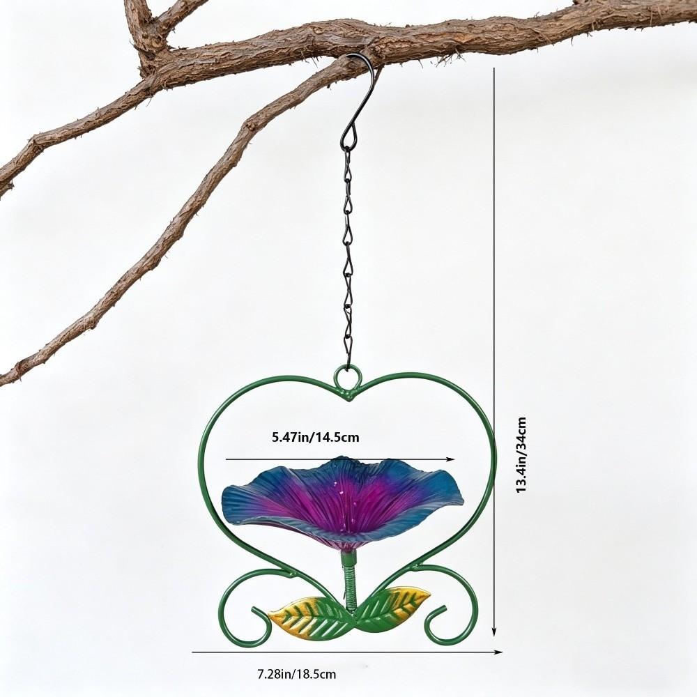New Love Heart Design Hanging Bird Bath Flower-shaped Durable Iron Bird Feeder Device Large Capacity Bird Water Drinker Balcony