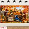 2D Plane, a Fall-themed Banner, Featuring a Wooden Carriage and Cartoon Squirrels