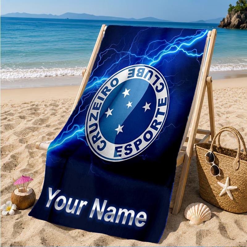 Custom Name Cruzeiro Esporte Club Crest Personalized Microfiber Beach Towel, Quick-Dry, Ideal for Summer Travel, Beach Essential, Swimming