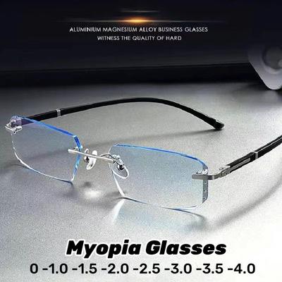 Ochelari neregulați fără montură pentru miopie pentru femei, bărbați, anti-lumină albastră, finisați aproape de vedere, ochelari retro cu prescripție minus ochelari