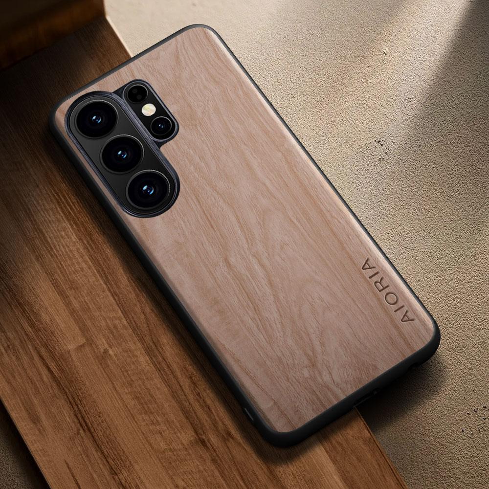 

For Samsung Galaxy S26 S25 S24 S23 S22 S21 Ultra Plus Fe Edge Case Coque Stylish Premium Wood Pattern PU Leather Phone Case s26 ultra бежевый