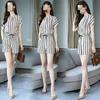 Summer 2026 Women's Striped Casual Two-Piece: Loose Short Sleeve Top & Shorts