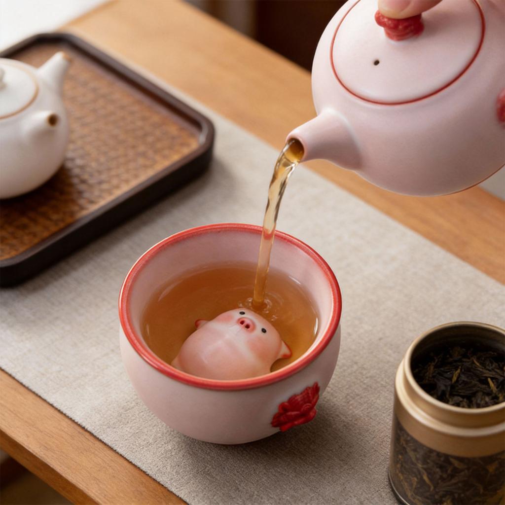 Ceramic Pig Bubble Blowing Cup Handmade Blow Bubbles Pig Ceramic Tea Pet Piggy Cartoon Tea Cup Unique Gift for Tea Drinkers