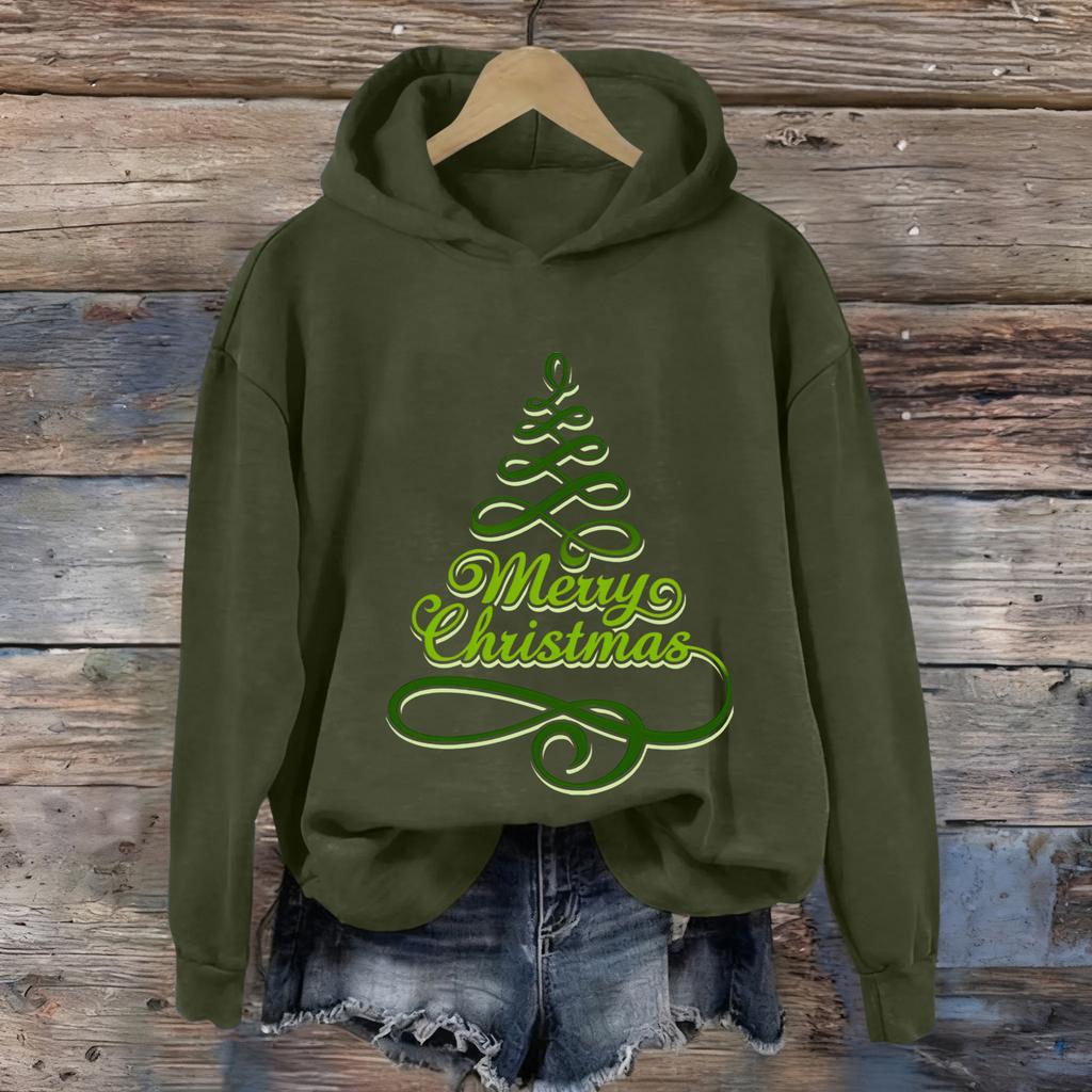 Ladies' Christmas Printed Casual Long Sleeved Round Neck Sports Hoodie Top