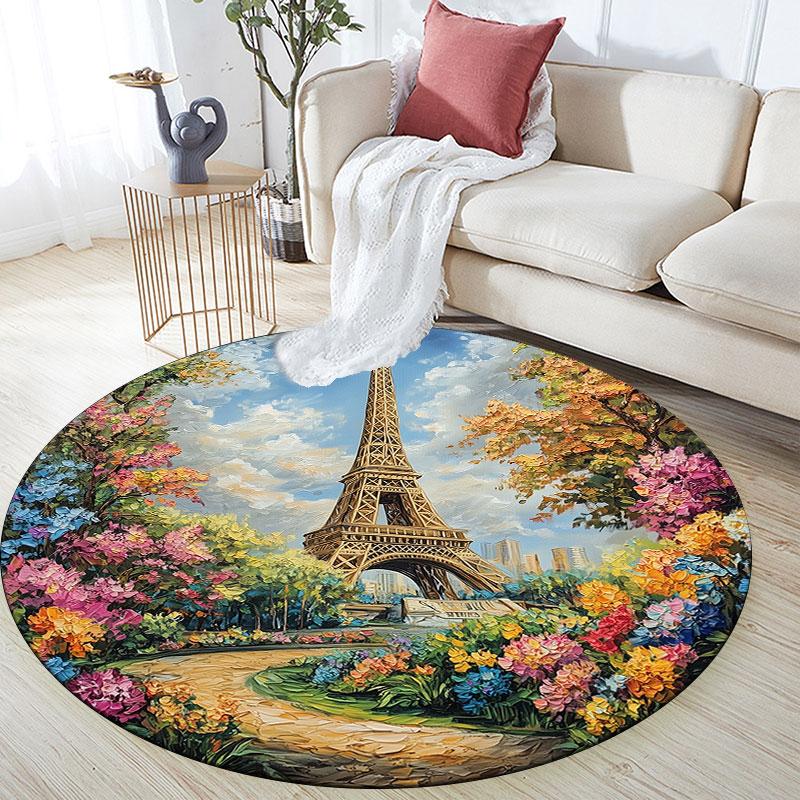 Architecture pattern round rug,Carpet Rug for Living Room Bedroom Playroom ,Non-slip Floor Mat,Holiday Gifts and Birthday Gifts.