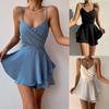 Damen Kurzes Kleid Sommer Neu Elegant Einfarbig Taille Eng Anliegend Unregelmäßig Damen Sexy Abendkleid Mode Rückenfrei Damen Trägerkleider Neu