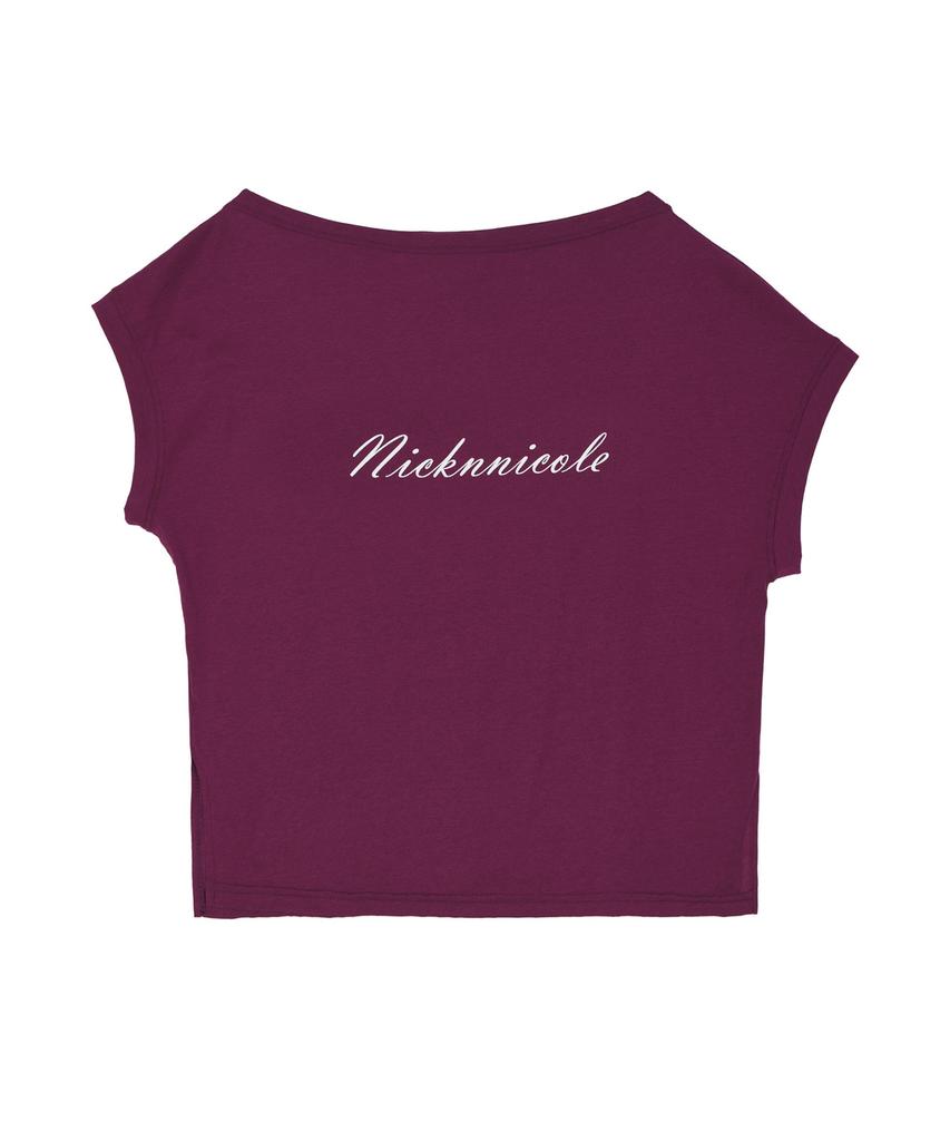 Nigaennikol Lettering Off Shoulder Top_Plum