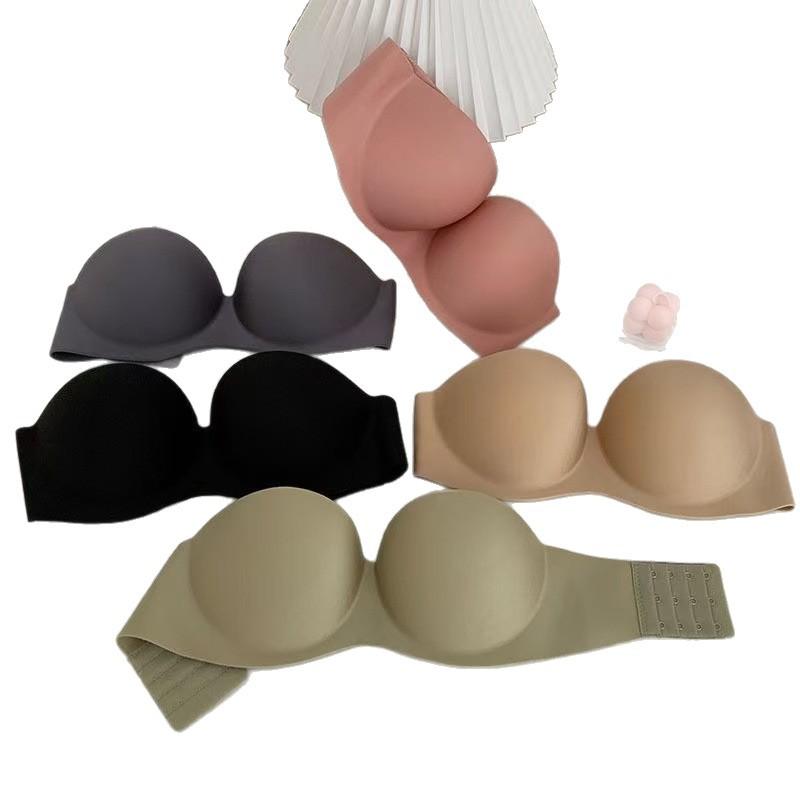 Solid Color Strapless Sexy Seamless Underwear Women's Small Breasts Gather and Support Non-slip Summer Beauty Back Off-the-shoulder Bra Cover