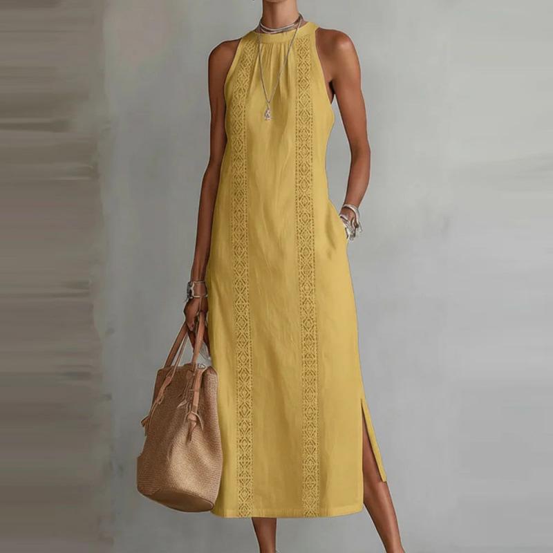 2026 Damen-Kleid mit Neckholder, ärmellos, Spitzen-Patchwork - Frühling/Sommer-Stil