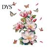 Decorative PVC Wall Murals Magnolia Butterfly Decal, Self Adhesive Waterproof Home Decor Sticker for Creative Gift Living Room Bedroom, Elegant
