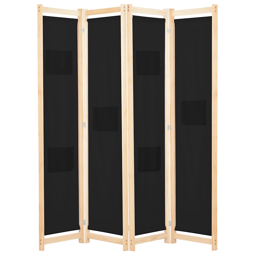 4 Panel Room Divider Black 160 X 170 X 4 Cm Fabric