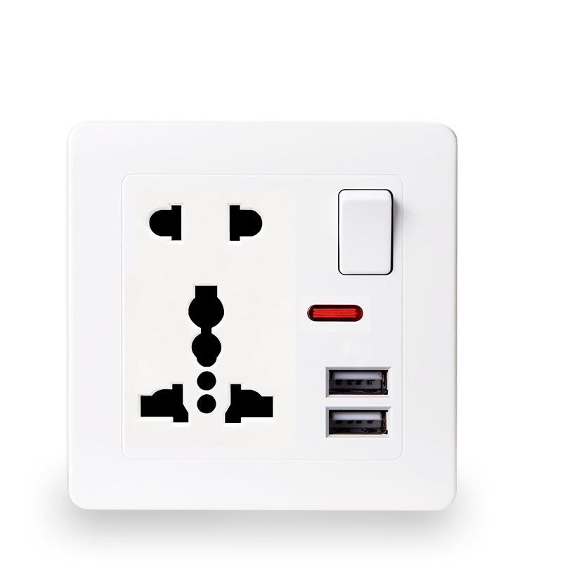 British 13A Dual Gang USB Socket Panel with Switch, 146 Type, International Five-Hole Design