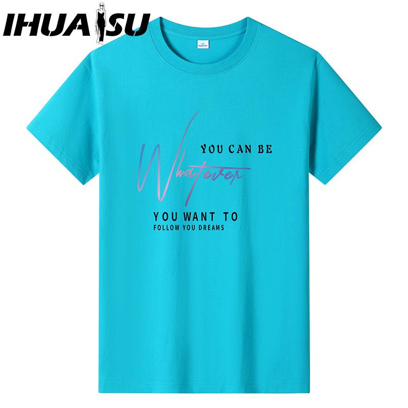 IHUASU Kortermet t-skjorte i bomull for menn mote løs halvermet skjorte med trykt medfølende skjorte