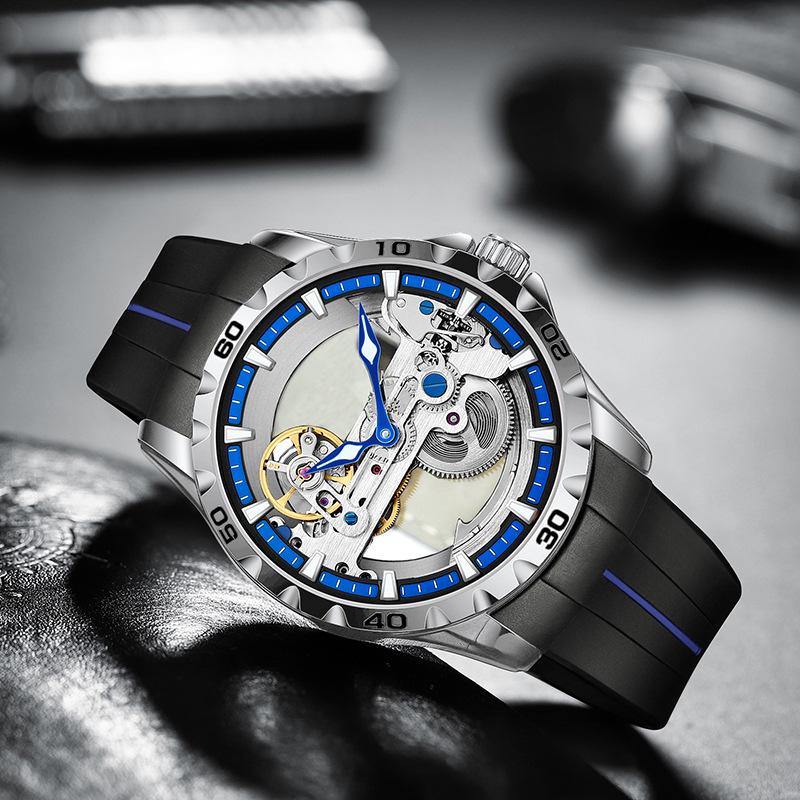 AILANG New Watch Automatic Mechanical Watch Hollow Men's Watch Silicone Tape Watch
