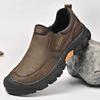 Men's Waterproof Slip On Faux Leather Hiking Shoes for Male Outdoor Non-Slip Walking Sneakers Casual Loafers Work Shoes Comfortable Short Boots