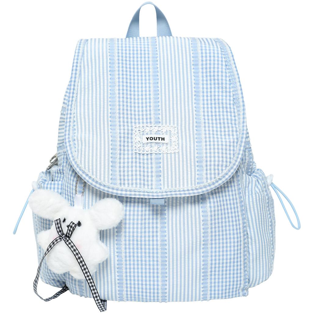 Korean-style canvas backpack for students niche checkered college casual small backpack women's flip cover backpack
