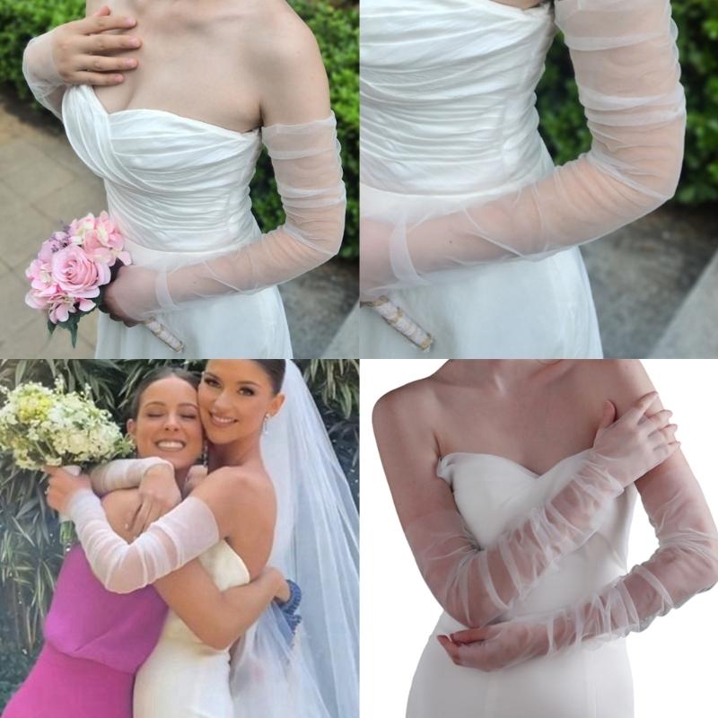 Sheer Wedding Gloves Simple Seethrough Arm Sleeves For Brides And Formal Event Elbow Fingerless Gloves for Special Event