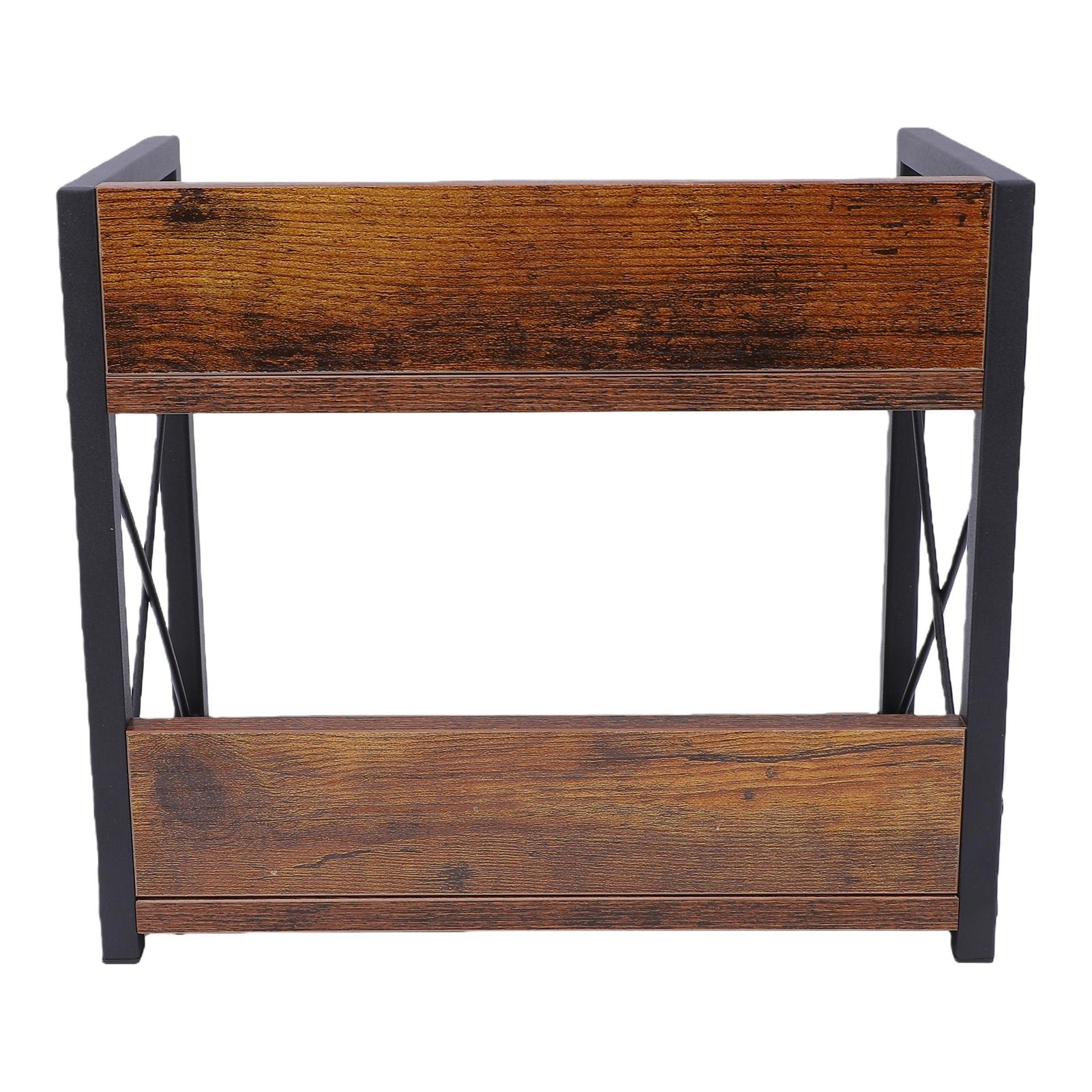 Étagère de Comptoir à 2 Niveaux   avec Cadre en Fer Noir Mat et   Planche en Bois pour Rangement Cuisine, Salle de Bain et Garde-manger