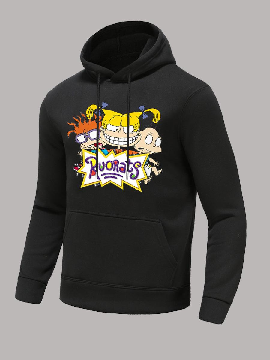 Hooded sweater autumn and winter cartoon letter print hooded casual sweater XXL чёрный