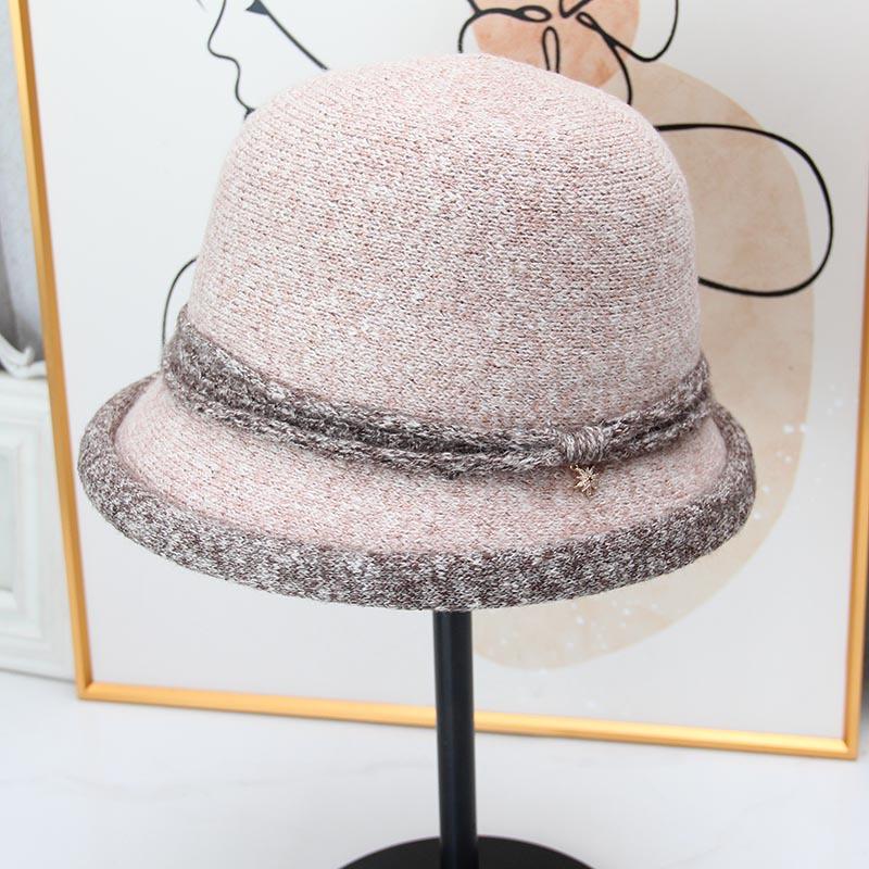 Autumn and Winter Retro Knitted Bucket Hat Women's Curled Short-brimmed Top Hat Elegant Middle-aged Mother Hat Foreign Style Versatile Thermal Hat