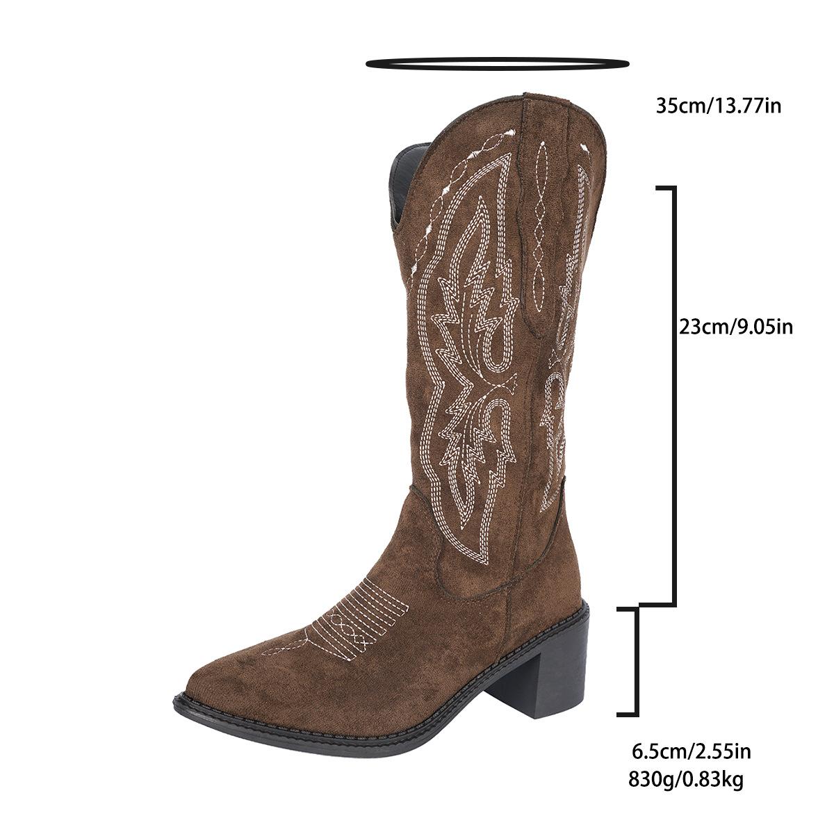 

Модные женские вышитые ковбойские сапоги большого размера, остроносые высокие сапоги средней высоты в рыцарском стиле 43 коричневый