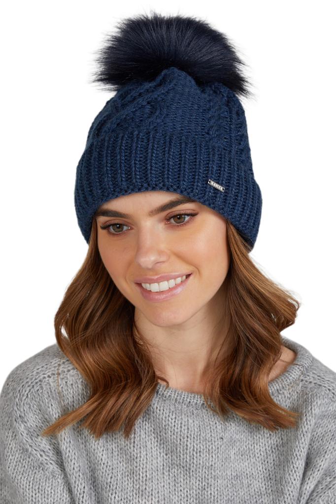 Torino Women' Winter Hat with Pompom, Navy Blue