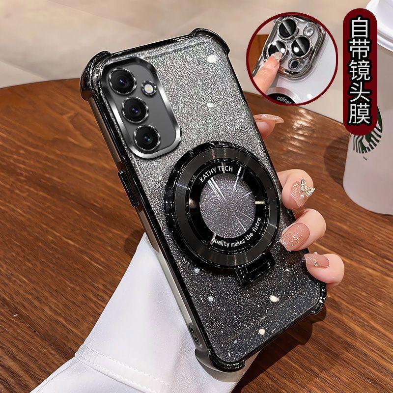 Wstrząsoodporne Brokatowe Platerowane Magnetyczne Etui z Uchwytem Dla Samsung Galaxy A05 A05S A04 A04E A03S A02S A03 A02 A51 A71 A21S A31 Cover