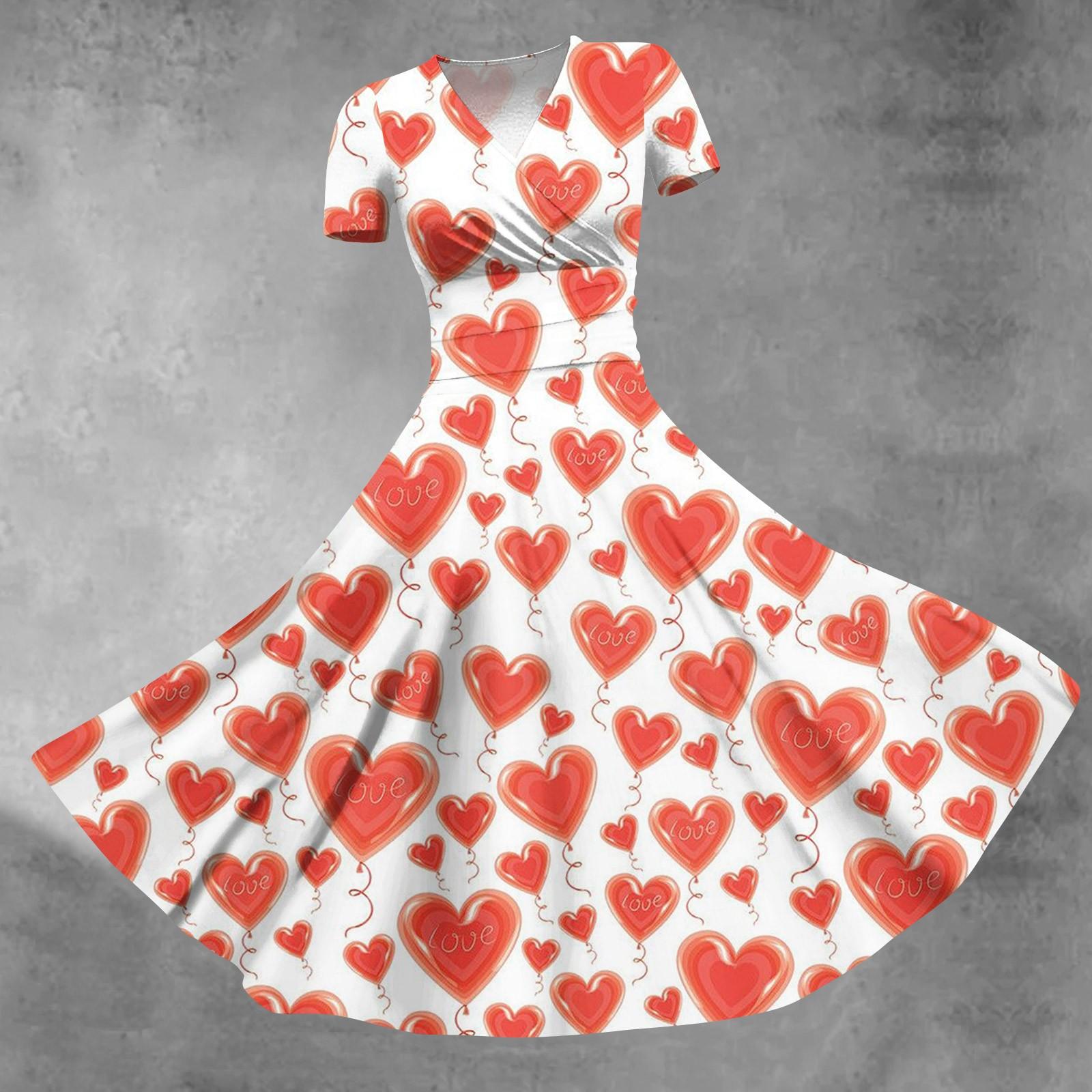 

Женское платье принцессы, сексуальное плиссированное платье с короткими рукавами и v-образным вырезом на день святого Валентина, с принтом на талии L оранжевый