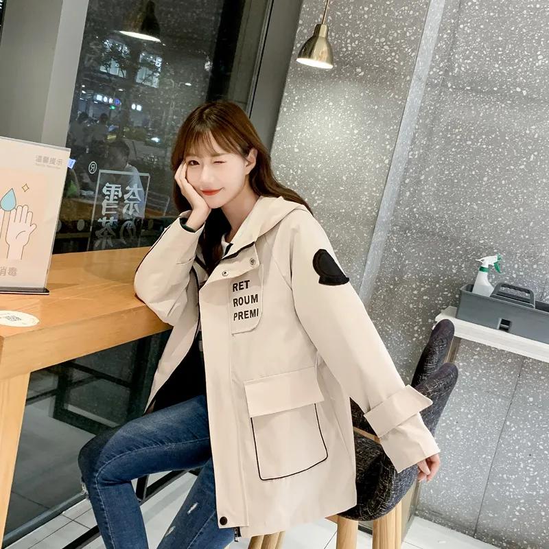 Werkzeugjacke Damen Frühling und Herbst Koreanische Version Locker Mode Alleskönner Kapuzenwindjacke Studenten