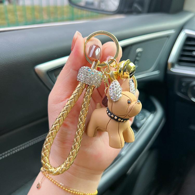 Bulldog Resin Lovely Cartoon Keychain With Shiny Diamonds Perfect For Key Car