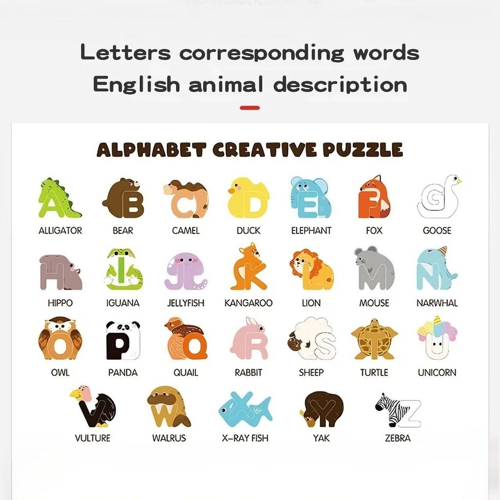 Wooden Creative Letter Animal Puzzle Game | Kids' Creative Letter Puzzle for Toddlers 3-6 | ABC Insert Early Learning Toy
