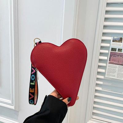 Modische herzförmige Mini-Clutch für Damen Bonbonfarbenes Münzfach mit Handgelenkschlaufe Stilvoller Reißverschluss-Kartenhalter & Schlüsseltasche
