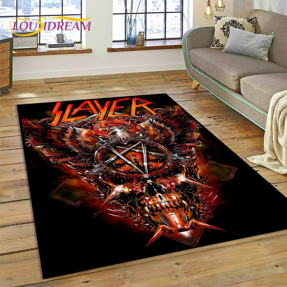 Tappeto Tappeto 3D Rock Slayer Heavy Metal Band per Soggiorno Camera da Letto Decorazione, Tappetino Antiscivolo Decorazione per Divano Zerbino Regali