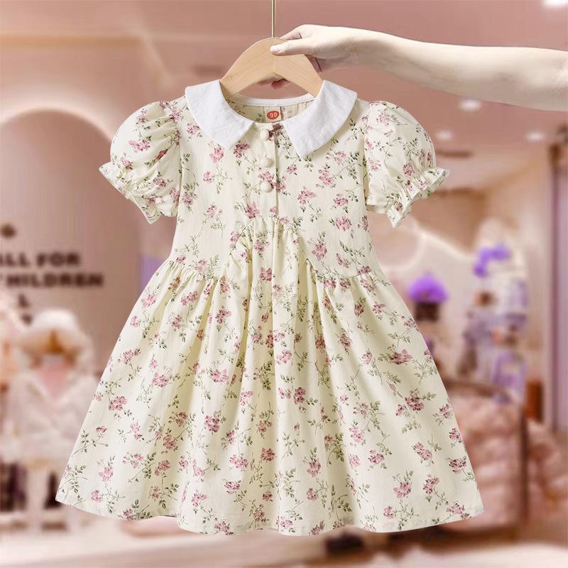 Girls Summer Floral Short Sleeve Dress Stylish Casual Kids Sundress For Children