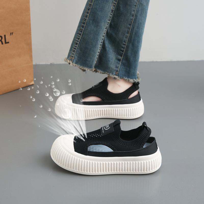 

Новые трендовые женские туфли с открытыми носками, повседневная обувь с плетеными ремешками, удобная дышащая нескользящая спортивная обувь для отдыха на открытом воздухе 35 чёрный