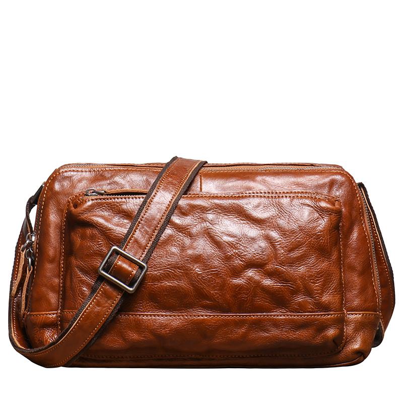 New Men's Genuine Leather Messenger Bag Natural Cowhide Horizontal Shoulder Bags Retro Fashion Satchel Bag