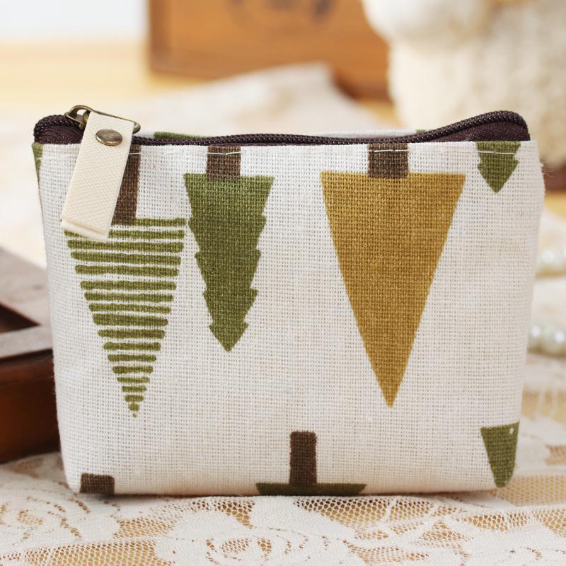 Retro Korean Cotton-Linen Coin Purse and Key Bag with Cartoon Design